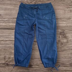 French Laundry Sport Blue Drawstring Capri Pants Size 6 Cotton Utility Crop Pant